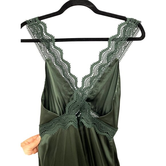 The Kooples Silk $500 Green Satin & Lace Midi Slip Dress Cut Out Small - Picture 5 of 8